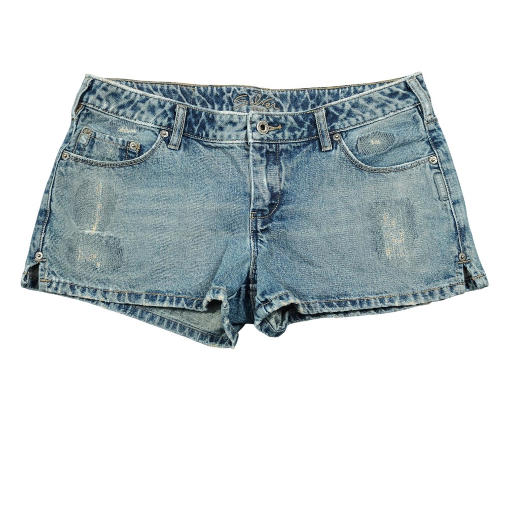 Vintage Silver Jeans Women's Light Wash Distressed Denim Shorts Size 32 Festival